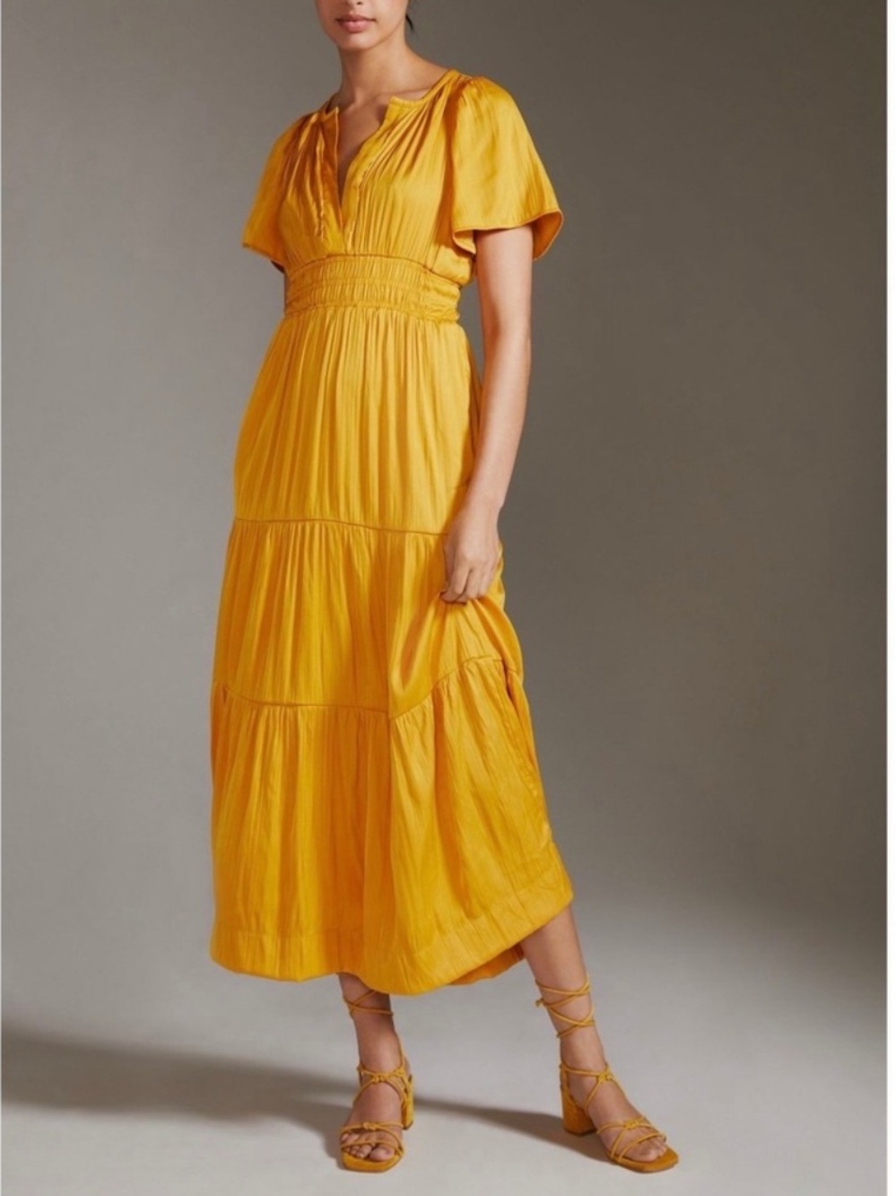 Women’s Anthropologie Somerset Satin Maxi Dress Mango Yellow Gold Size S